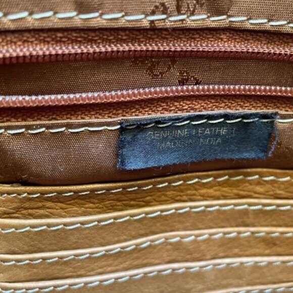 Camel Brown Genuine Leather Shoulder Style Satchel Bag VTG - Picture 7 of 14